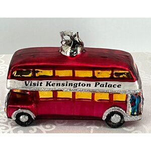 London Double-Decker Bus Glass Christmas Ornament 6" Visit Kensington Palace Red